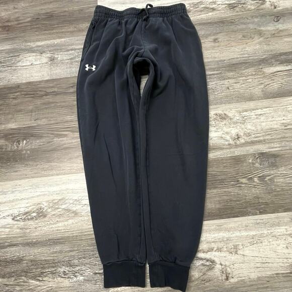 Under Armour UA Rival Fleece Black White Mens L Sporty Jogger Tapered Sweatpants - Picture 1 of 10